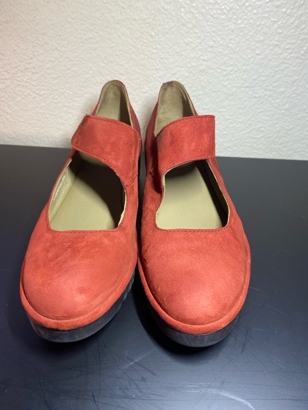 Fly London Women's Red Suede Mary Jane Wedge Mules size:37(6.5) - Picture 2 of 13